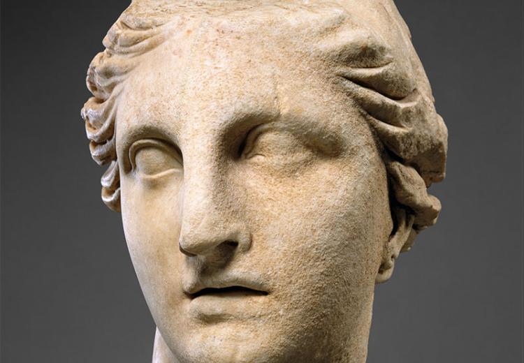 Head of Athena; Stone Sculpture, circa 200 B.C..
