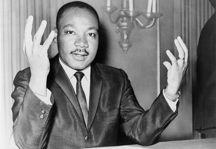 Dr. Martin Luther King during a press conference.