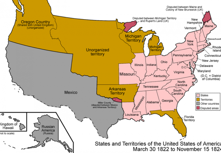 Map of the states and territories of the United States from 1822 to 1824.